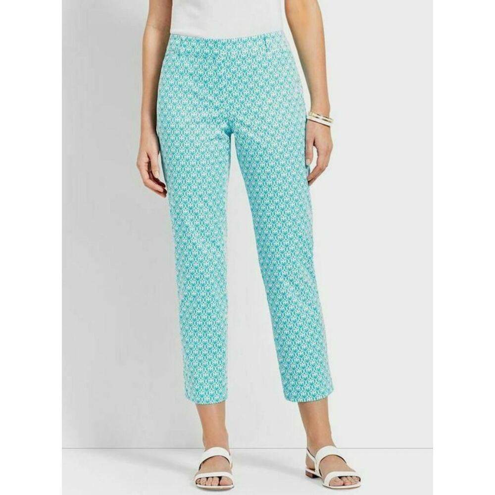 Talbots Womens 8 Petite Blue White Perfect Crop Pant Summer Casual Vacation